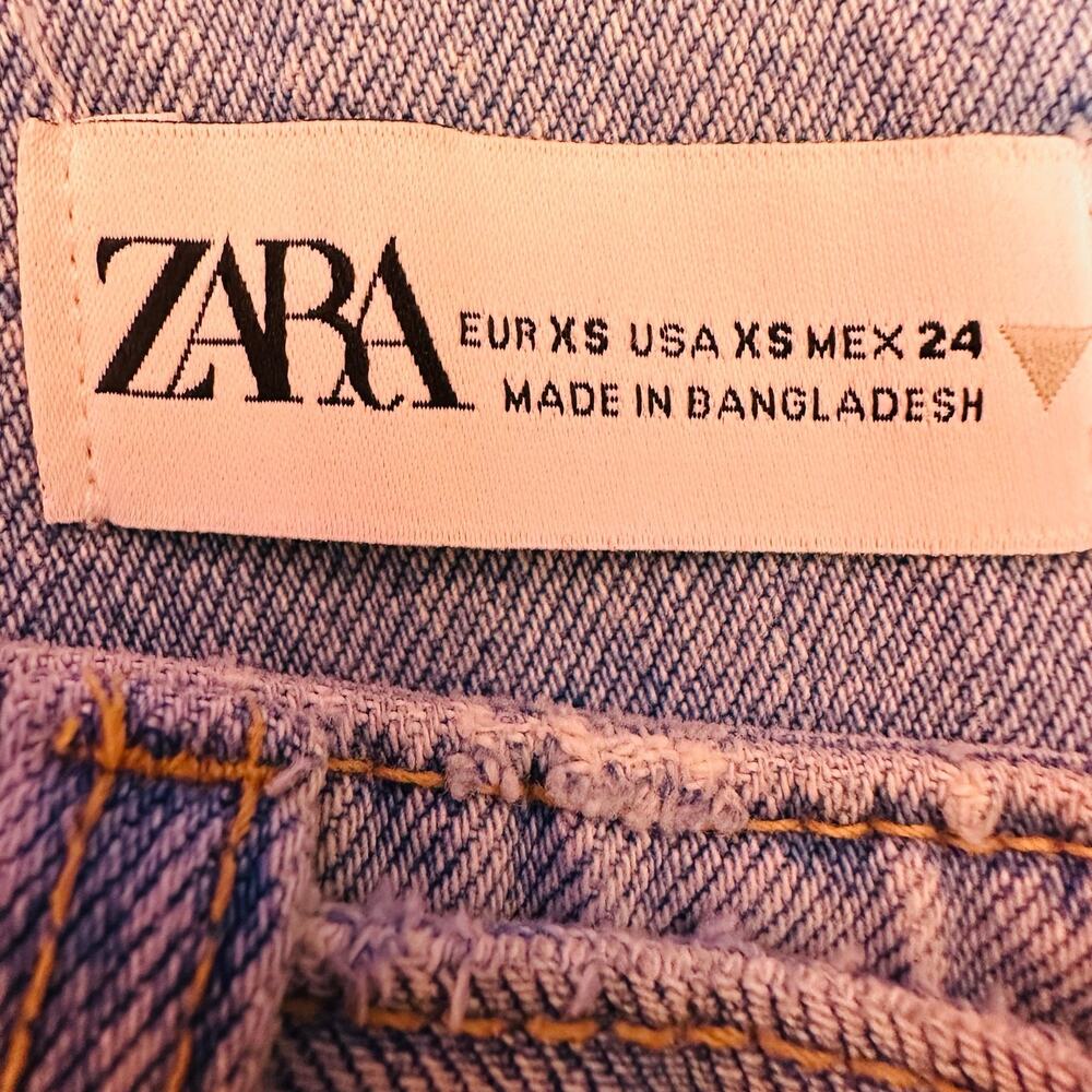 Zara Women's denim mini Blue belted pleated Skirt Sz XS distressed hem - Picture 8 of 9